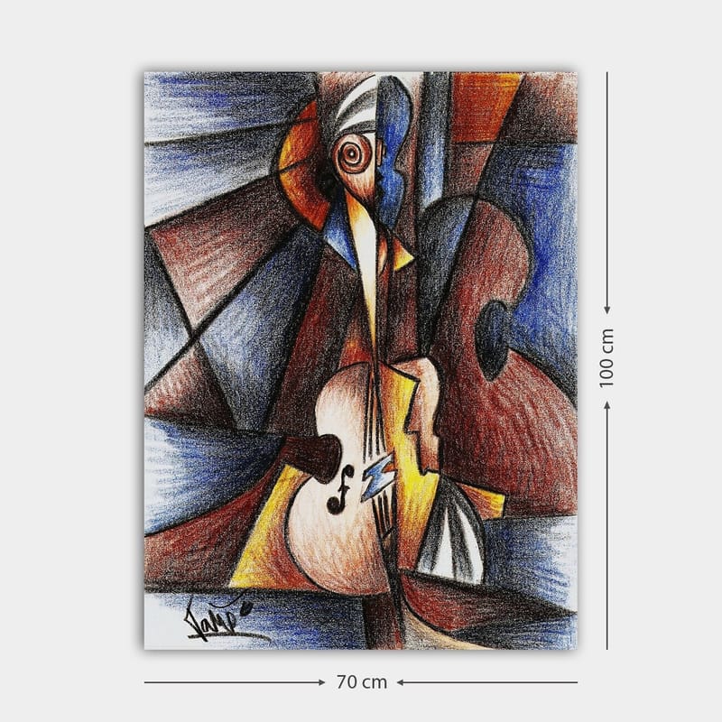Canvastavla 70x100 cm - Abstrakt komposition med en musiker som spelar ett instrument - Mörkblå / Brun / Beige - Inredning & dekor - Tavlor & konst - Canvastavla