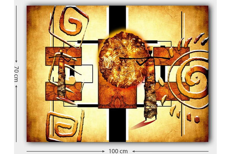 Canvastavla 70x100 cm - Abstrakt komposition med en stor sol och geometriska former - Guld / Brunt / Svart - Inredning & dekor - Tavlor & konst - Canvastavla