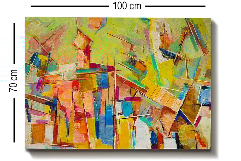 Canvastavla 70x100 cm - Abstrakt komposition med färgglada former och linjer som skapar en dynamisk känsla - Gul / Rosa / Blå - Inredning & dekor - Tavlor & konst - Canvastavla