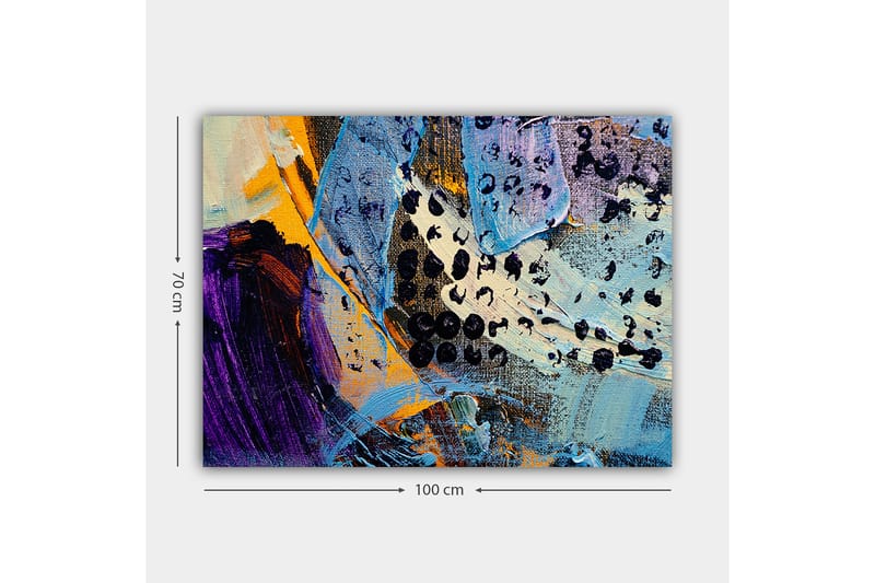 Canvastavla 70x100 cm - Abstrakt komposition med färgglada former och texturer - Blå / Svart / Orange - Inredning & dekor - Tavlor & konst - Canvastavla