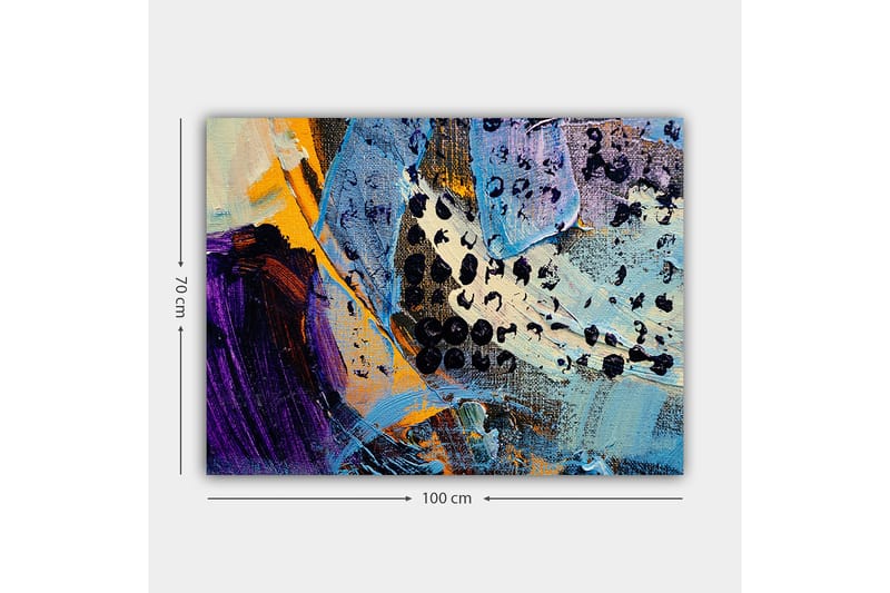 Canvastavla 70x100 cm - Abstrakt komposition med färgglada former och texturer - Blå / Svart / Orange - Inredning & dekor - Tavlor & konst - Canvastavla