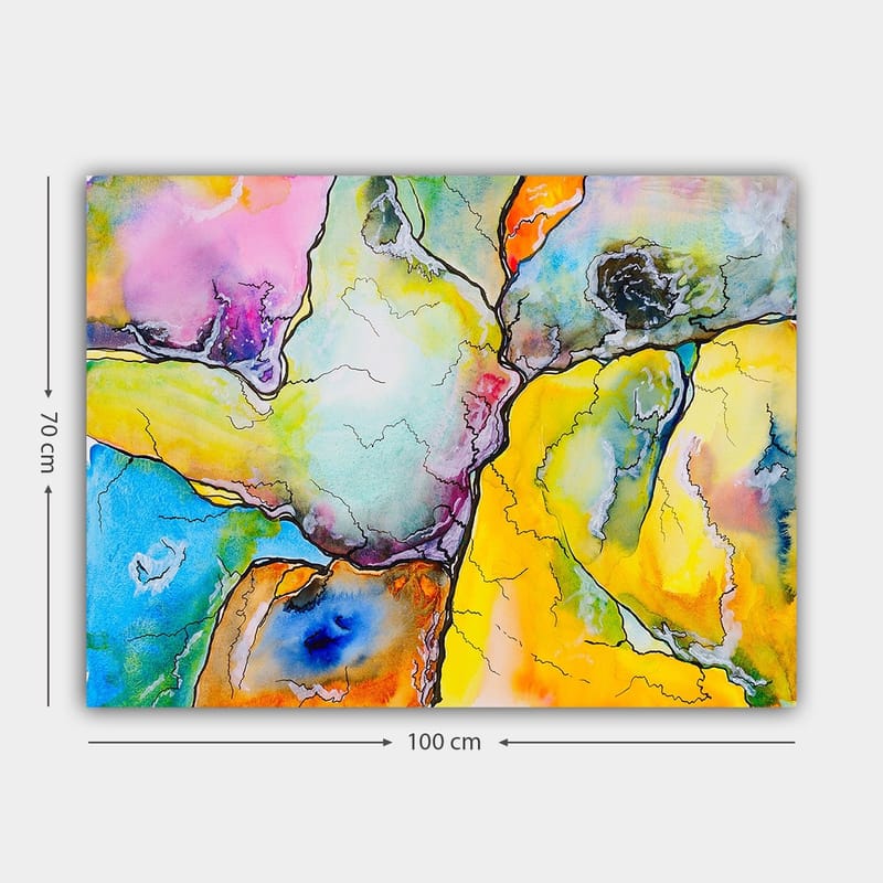 Canvastavla 70x100 cm - Abstrakt komposition med färgglada former som samverkar i harmoniska mönster - Gul / Blå / Rosa - Inredning & dekor - Tavlor & konst - Canvastavla