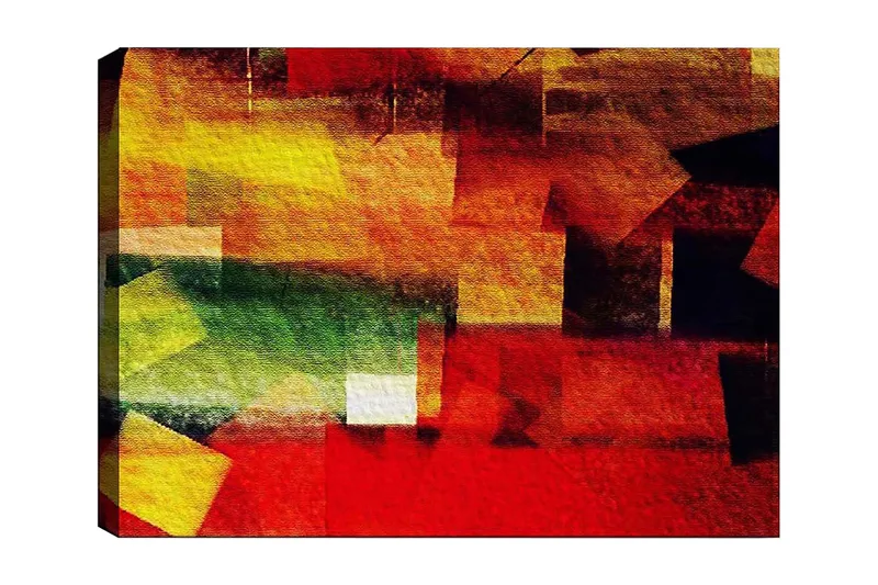 Canvastavla 70x100 cm - Abstrakt komposition med färgglada geometriska former i röd, gul och grön nyans, Röd / Gul / Grön