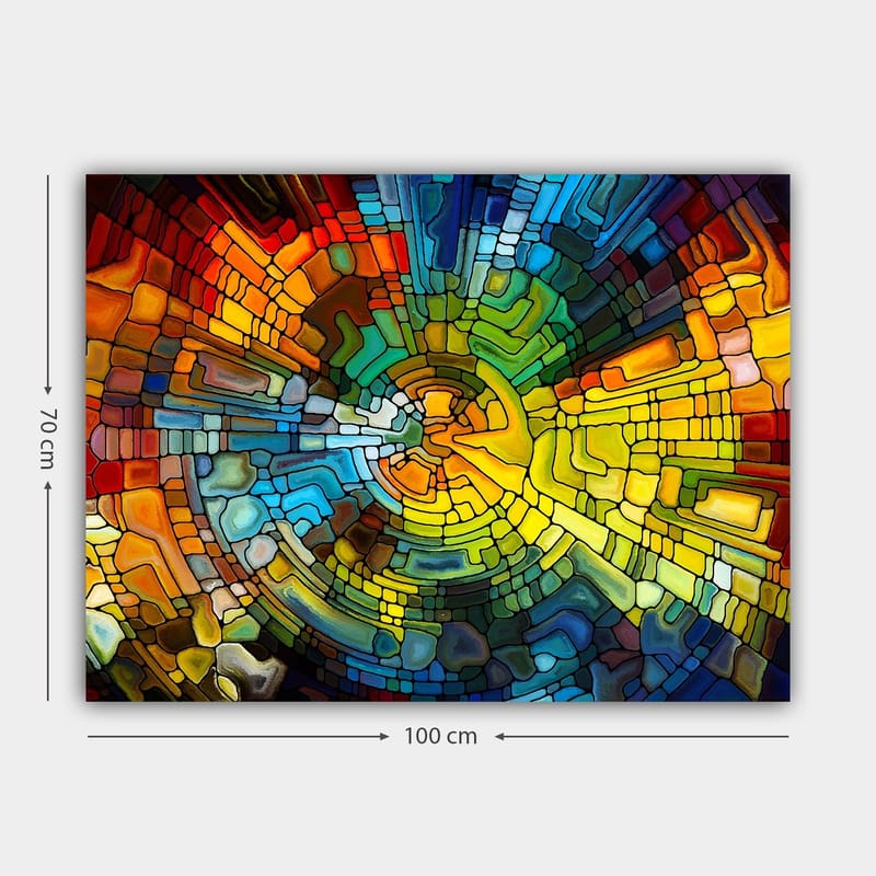 Canvastavla 70x100 cm - Abstrakt komposition med färgglada geometriska former som skapar en dynamisk rörelse - Gult / Blått / Rött - Inredning & dekor - Tavlor & konst - Canvastavla