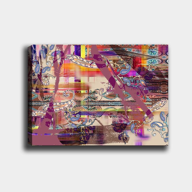 Canvastavla 70x100 cm - Abstrakt komposition med färgglada mönster och dekorativa inslag - Lila / Orange / Blå - Inredning & dekor - Tavlor & konst - Canvastavla