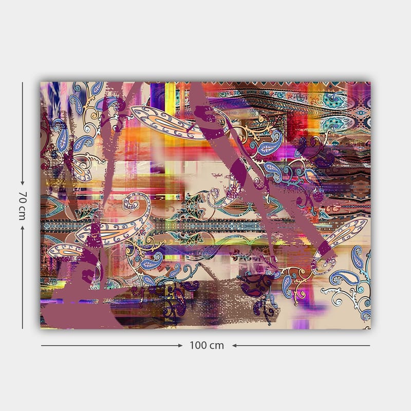 Canvastavla 70x100 cm - Abstrakt komposition med färgglada mönster och dekorativa inslag - Lila / Orange / Blå - Inredning & dekor - Tavlor & konst - Canvastavla