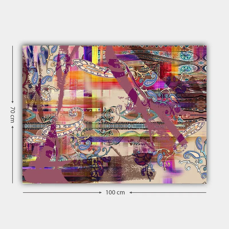 Canvastavla 70x100 cm - Abstrakt komposition med färgglada mönster och dekorativa inslag - Lila / Orange / Blå - Inredning & dekor - Tavlor & konst - Canvastavla