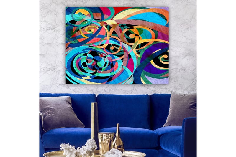 Canvastavla 70x100 cm - Abstrakt komposition med färgglada spiraler och kurvor som skapar en dynamisk rörelse - Turkos / Lila / Röd - Inredning & dekor - Tavlor & konst - Canvastavla
