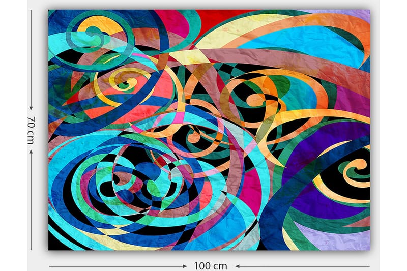 Canvastavla 70x100 cm - Abstrakt komposition med färgglada spiraler och kurvor som skapar en dynamisk rörelse - Turkos / Lila / Röd - Inredning & dekor - Tavlor & konst - Canvastavla