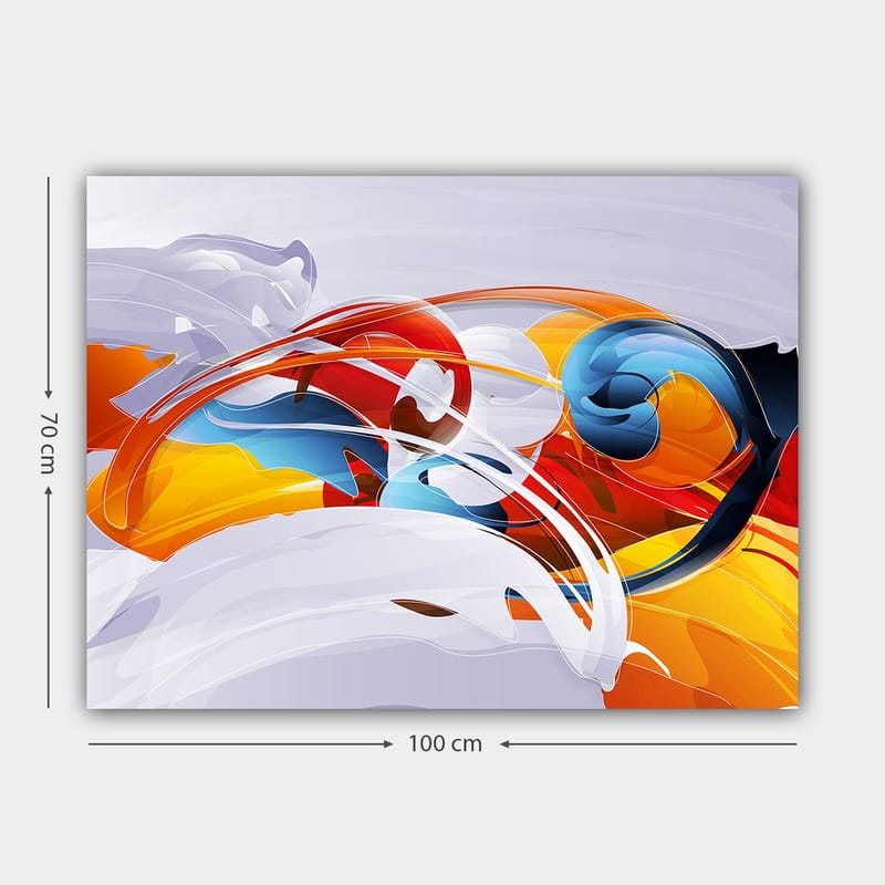 Canvastavla 70x100 cm - Abstrakt komposition med färgglada svängningar och former - Röd / Blå / Orange - Inredning & dekor - Tavlor & konst - Canvastavla