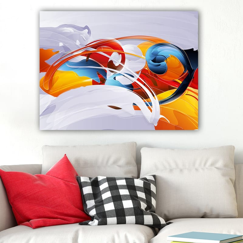 Canvastavla 70x100 cm - Abstrakt komposition med färgglada svängningar och former - Röd / Blå / Orange - Inredning & dekor - Tavlor & konst - Canvastavla