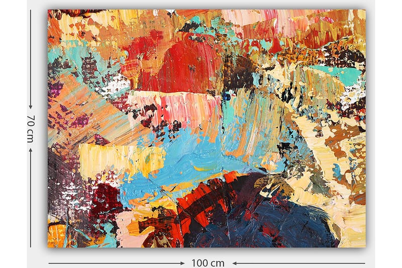 Canvastavla 70x100 cm - Abstrakt komposition med färgglada penseldrag som skapar en dynamisk och livfull känsla - Röd / Blå / Beige - Inredning & dekor - Tavlor & konst - Canvastavla