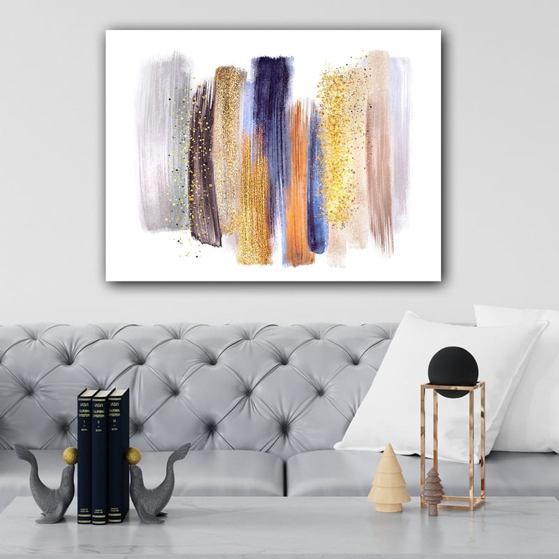Canvastavla 70x100 cm - Abstrakt komposition med färgglada penseldrag i olika nyanser - Guld / Mörkblå / Grå - Inredning & dekor - Tavlor & konst - Canvastavla