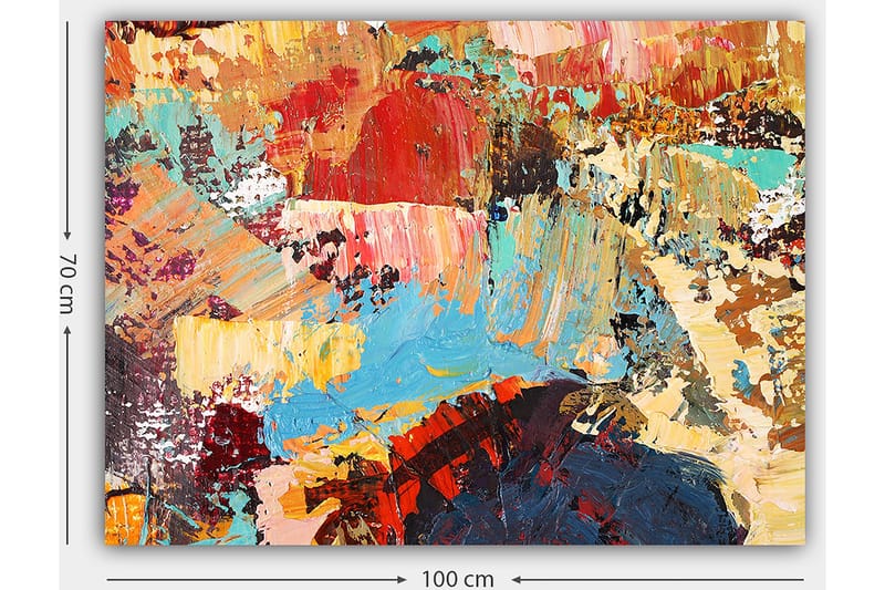 Canvastavla 70x100 cm - Abstrakt komposition med färgglada penseldrag som skapar en dynamisk och livfull känsla - Röd / Blå / Beige - Inredning & dekor - Tavlor & konst - Canvastavla