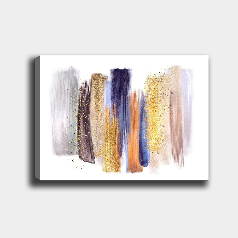 Canvastavla 70x100 cm - Abstrakt komposition med färgglada penseldrag i olika nyanser - Guld / Mörkblå / Grå - Inredning & dekor - Tavlor & konst - Canvastavla