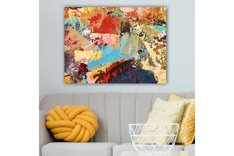 Canvastavla 70x100 cm - Abstrakt komposition med färgglada penseldrag som skapar en dynamisk och livfull känsla - Röd / Blå / Beige - Inredning & dekor - Tavlor & konst - Canvastavla