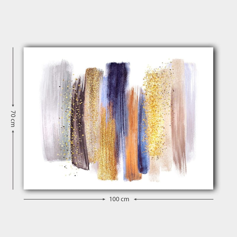 Canvastavla 70x100 cm - Abstrakt komposition med färgglada penseldrag i olika nyanser - Guld / Mörkblå / Grå - Inredning & dekor - Tavlor & konst - Canvastavla