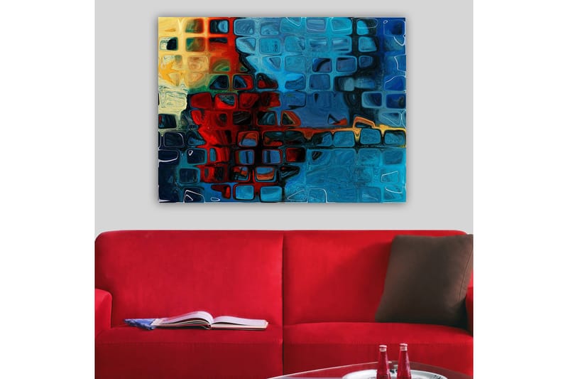 Canvastavla 70x100 cm - Abstrakt komposition med färgstarka rutor i blått och rött - Blå / Röd / Orange - Inredning & dekor - Tavlor & konst - Canvastavla