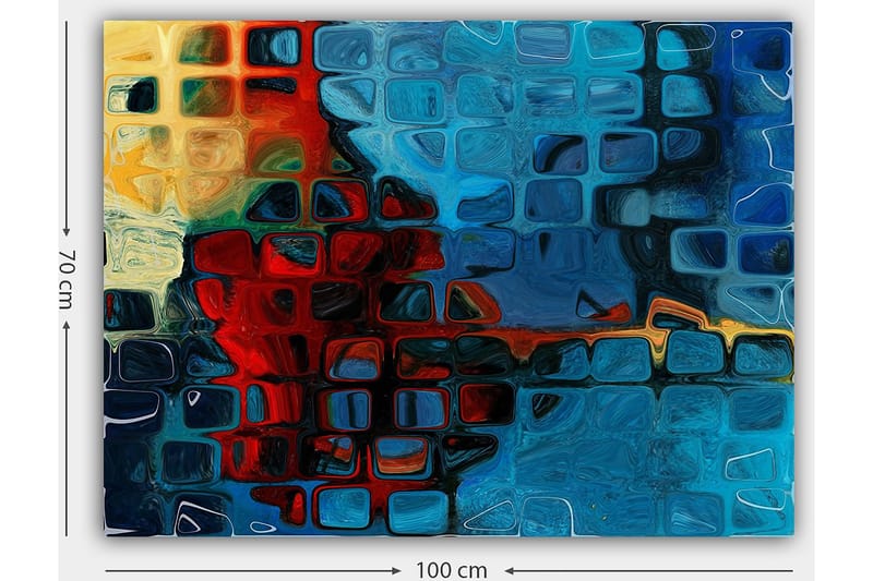 Canvastavla 70x100 cm - Abstrakt komposition med färgstarka rutor i blått och rött - Blå / Röd / Orange - Inredning & dekor - Tavlor & konst - Canvastavla