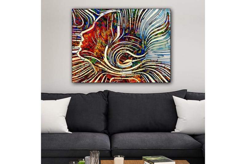 Canvastavla 70x100 cm - Abstrakt komposition med flödande linjer och färgade former som skapar en dynamisk känsla - Röd / Blå / Vit - Inredning & dekor - Tavlor & konst - Canvastavla