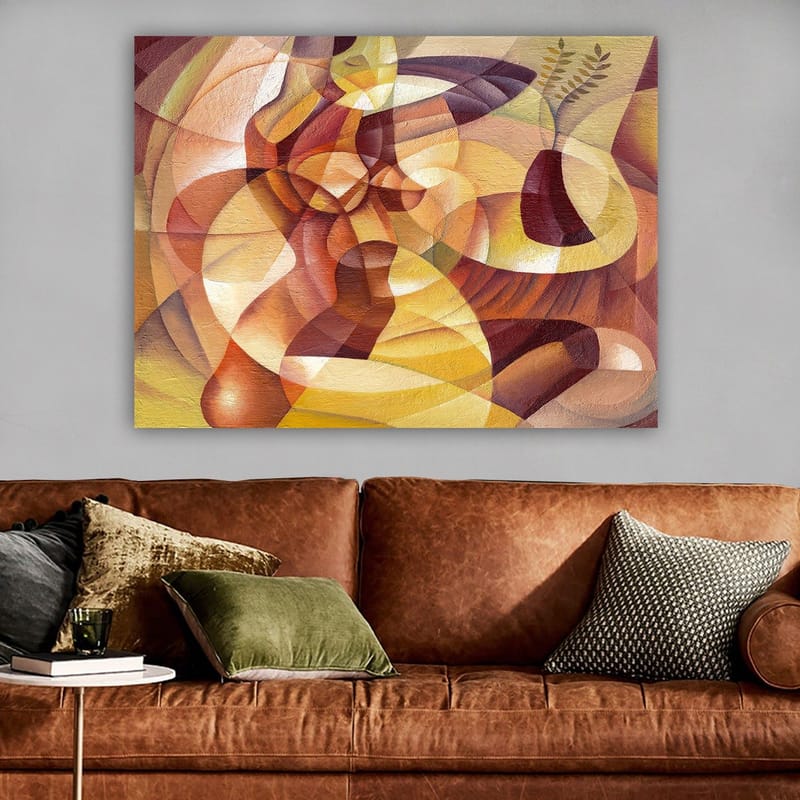 Canvastavla 70x100 cm - Abstrakt komposition med former och en vas - Guld / Brunt / Beige - Inredning & dekor - Tavlor & konst - Canvastavla