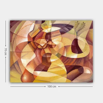 Canvastavla 70x100 cm - Abstrakt komposition med former och en vas - Guld / Brunt / Beige - Inredning & dekor - Tavlor & konst - Canvastavla