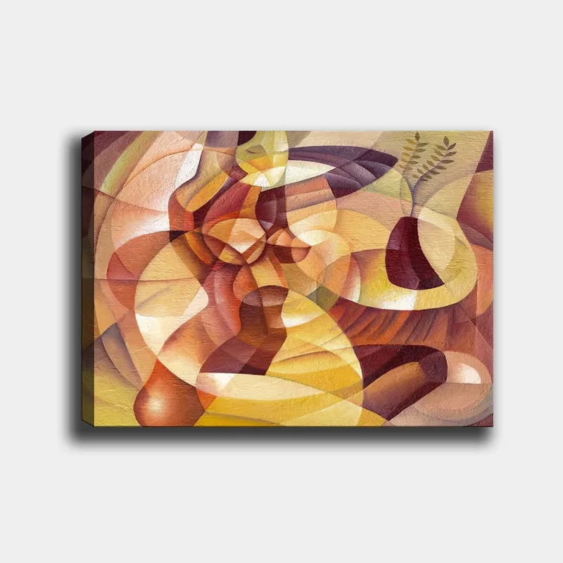Canvastavla 70x100 cm - Abstrakt komposition med former och en vas, Guld / Brunt / Beige