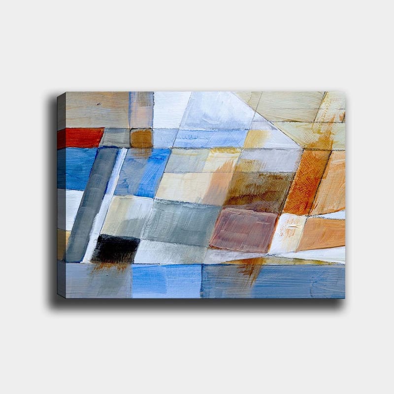Canvastavla 70x100 cm - Abstrakt komposition med geometriska former i harmoniska färger - Blå / Orange / Grå - Inredning & dekor - Tavlor & konst - Canvastavla