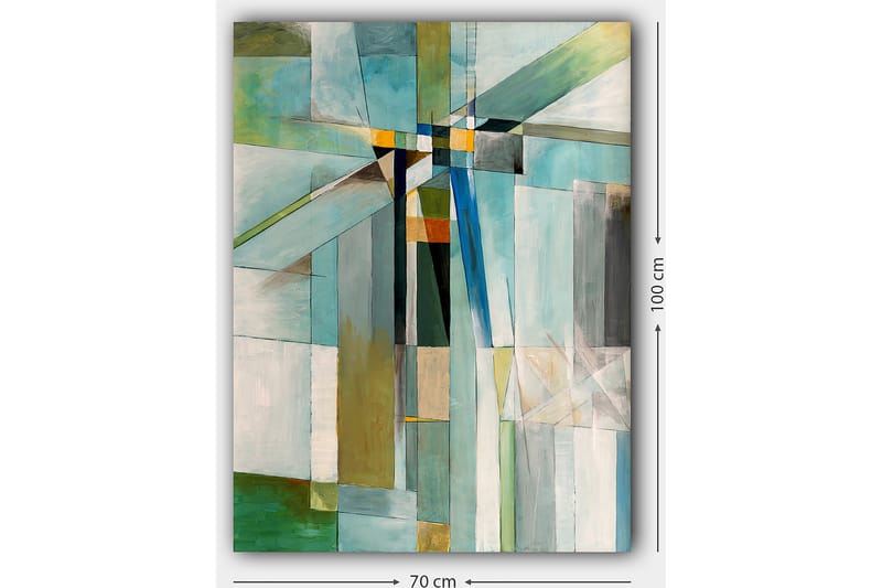 Canvastavla 70x100 cm - Abstrakt komposition med geometriska former i olika nyanser av blått och grönt - Blå / Grön / Beige - Inredning & dekor - Tavlor & konst - Canvastavla