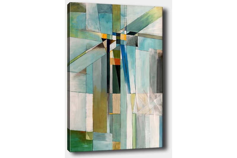 Canvastavla 70x100 cm - Abstrakt komposition med geometriska former i olika nyanser av blått och grönt - Blå / Grön / Beige - Inredning & dekor - Tavlor & konst - Canvastavla