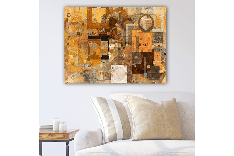 Canvastavla 70x100 cm - Abstrakt komposition med geometriska former i varma toner - Guld / Brunt / Grått - Inredning & dekor - Tavlor & konst - Canvastavla