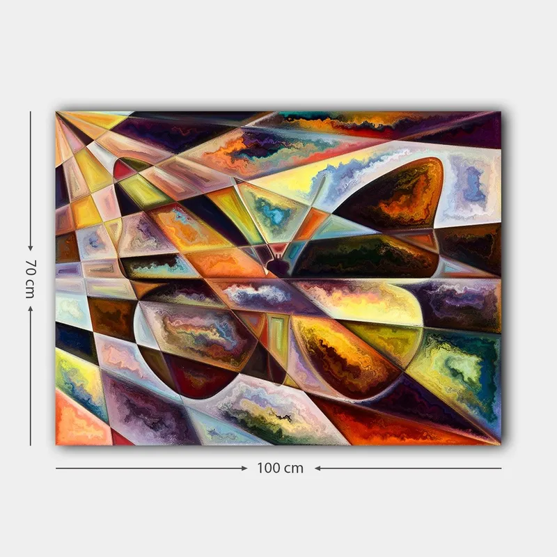 Canvastavla 70x100 cm - Abstrakt komposition med geometriska former och dynamiska färgövergångar - Guld / Mörkbrun / Orange - Inredning & dekor - Tavlor & konst - Canvastavla