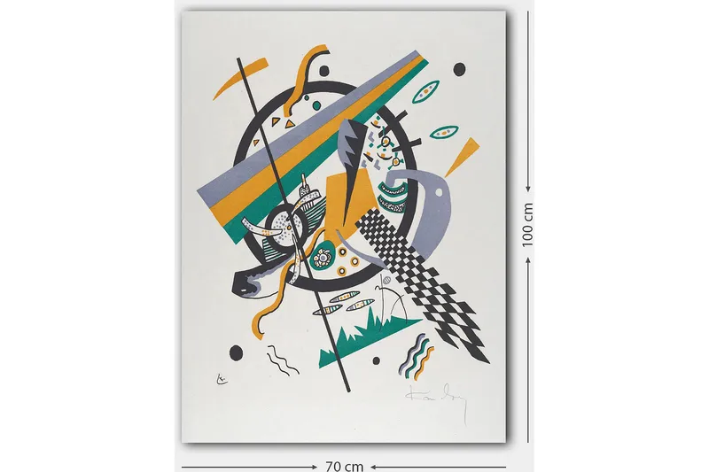 Canvastavla 70x100 cm - Abstrakt komposition med geometriska former och dynamiska linjer - Grön / Gul / Svart - Inredning & dekor - Tavlor & konst - Canvastavla