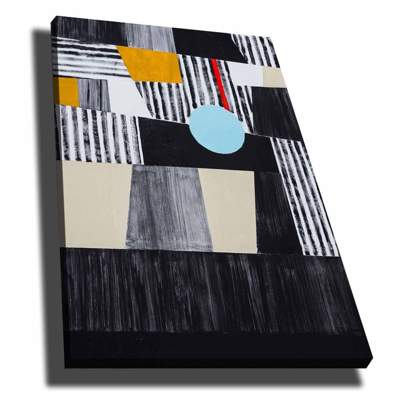 Canvastavla 70x100 cm - Abstrakt komposition med geometriska former och en central cirkel - Svart / Ljusblå / Guld - Inredning & dekor - Tavlor & konst - Canvastavla