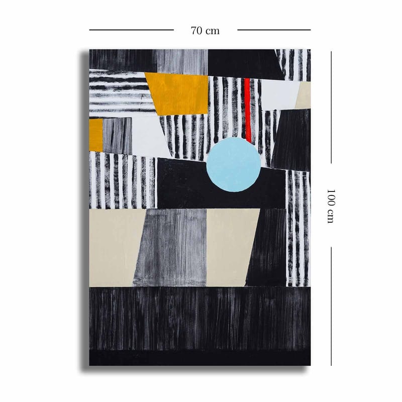 Canvastavla 70x100 cm - Abstrakt komposition med geometriska former och en central cirkel - Svart / Ljusblå / Guld - Inredning & dekor - Tavlor & konst - Canvastavla