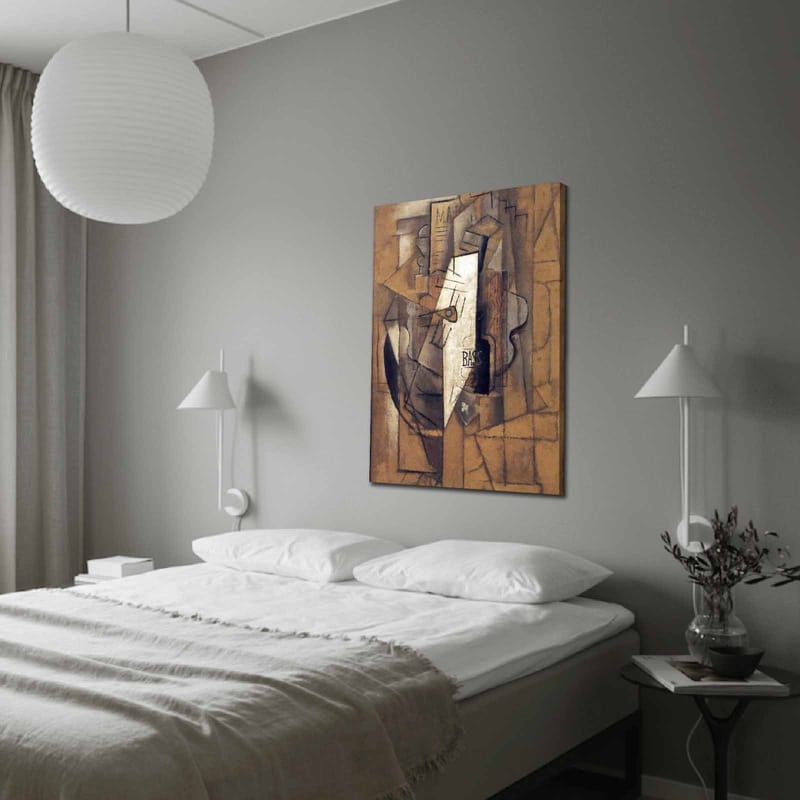 Canvastavla 70x100 cm - Abstrakt komposition med geometriska former och en central vit figur, Brun / Vit / Svart