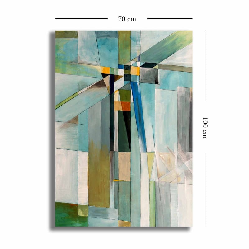 Canvastavla 70x100 cm - Abstrakt komposition med geometriska former och en harmonisk färgpalett - Blå / Grön / Beige - Inredning & dekor - Tavlor & konst - Canvastavla