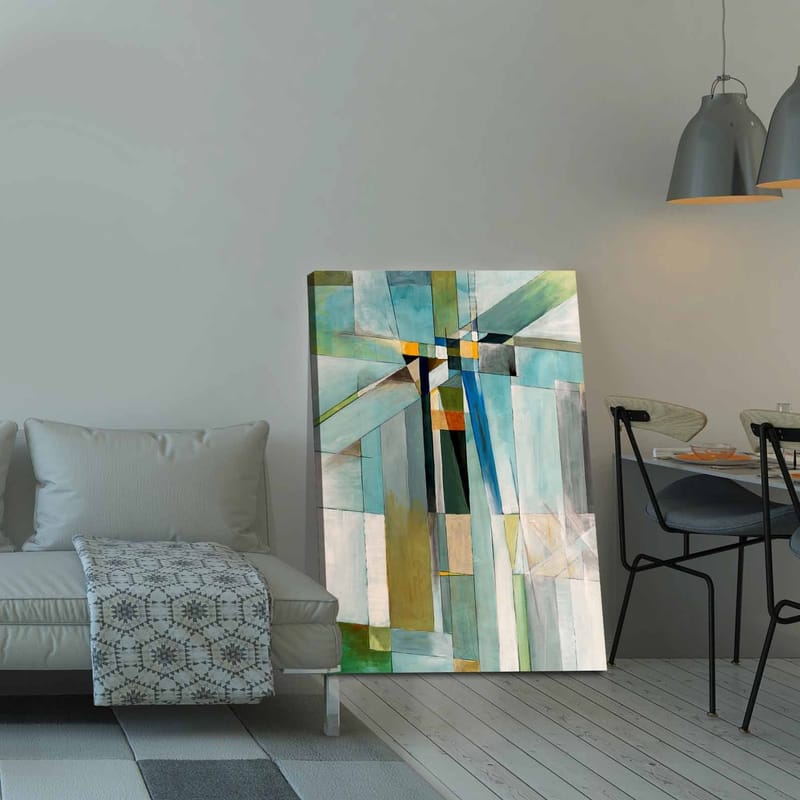 Canvastavla 70x100 cm - Abstrakt komposition med geometriska former och en harmonisk färgpalett - Blå / Grön / Beige - Inredning & dekor - Tavlor & konst - Canvastavla