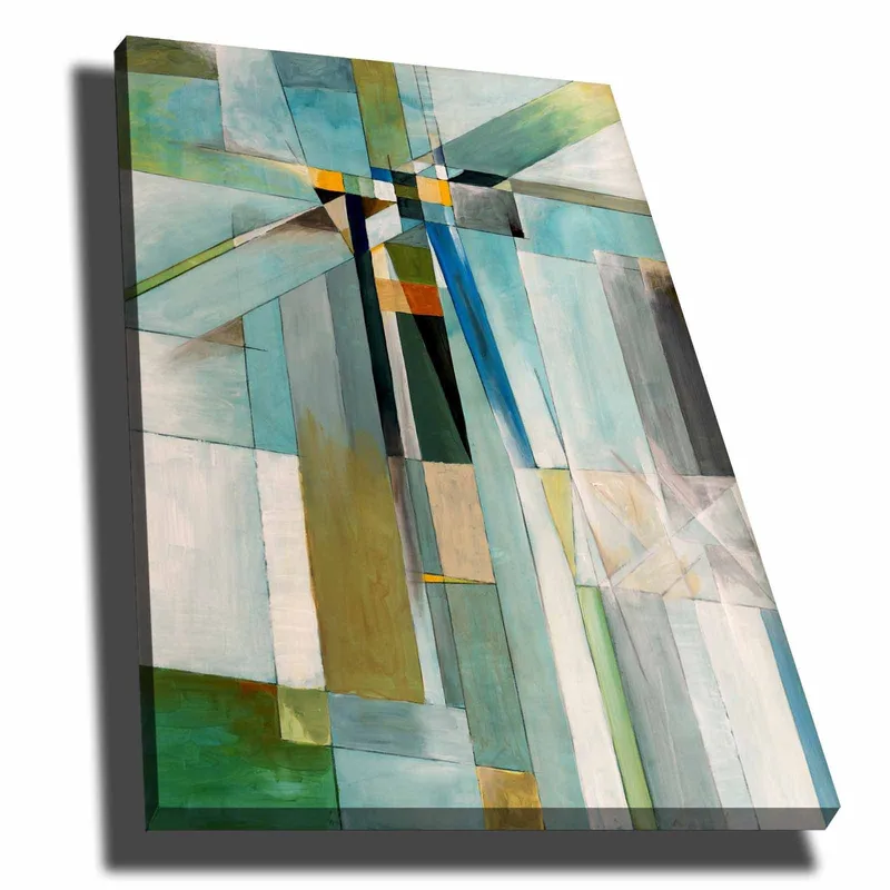 Canvastavla 70x100 cm - Abstrakt komposition med geometriska former och en harmonisk färgpalett, Blå / Grön / Beige