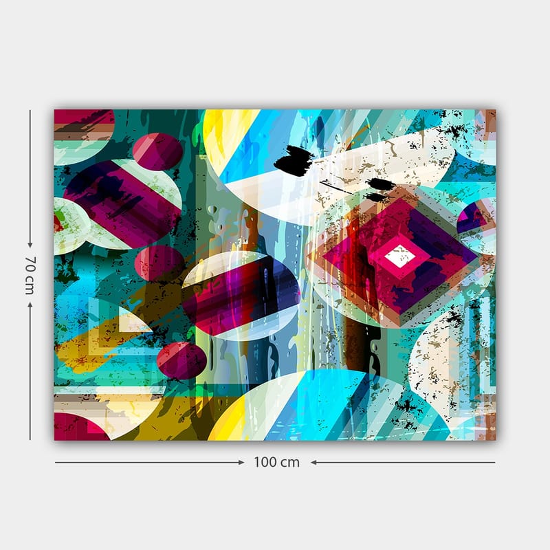 Canvastavla 70x100 cm - Abstrakt komposition med geometriska former och färgglada cirklar - Turkos / Röd / Gul - Inredning & dekor - Tavlor & konst - Canvastavla