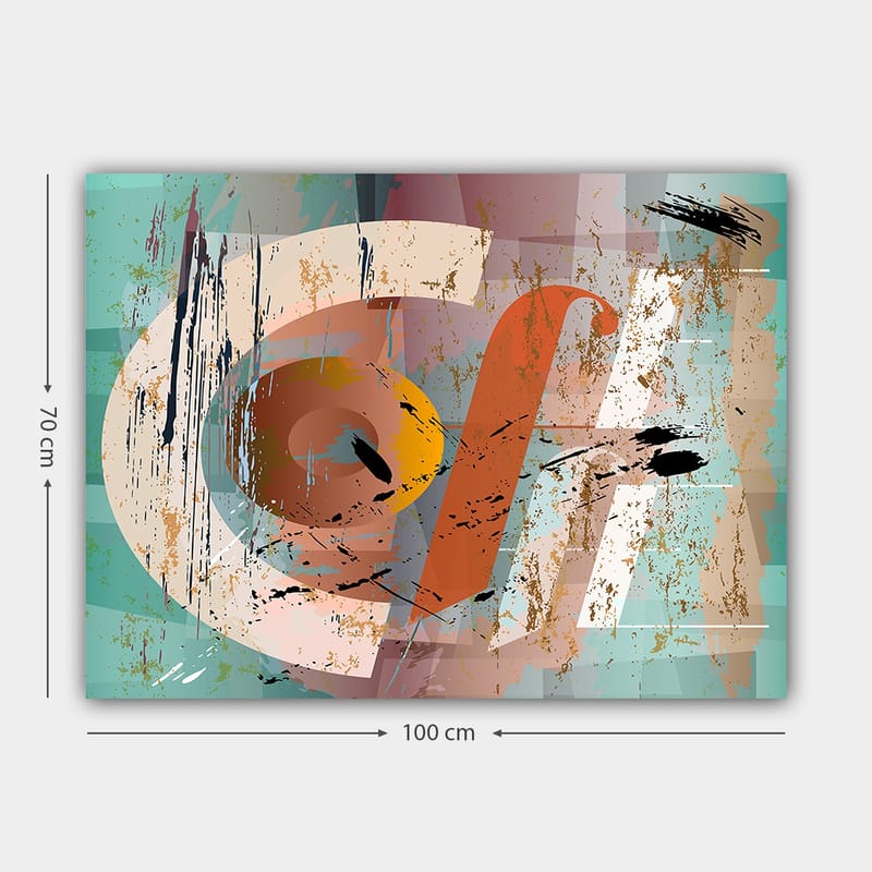 Canvastavla 70x100 cm - Abstrakt komposition med geometriska former och färgglada inslag - Turkos / Orange / Beige - Inredning & dekor - Tavlor & konst - Canvastavla