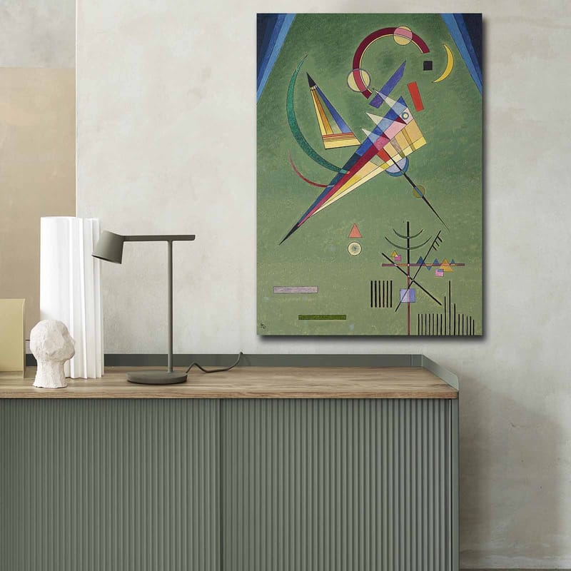 Canvastavla 70x100 cm - Abstrakt komposition med geometriska former och färgglada linjer - Grön / Blå / Röd - Inredning & dekor - Tavlor & konst - Canvastavla