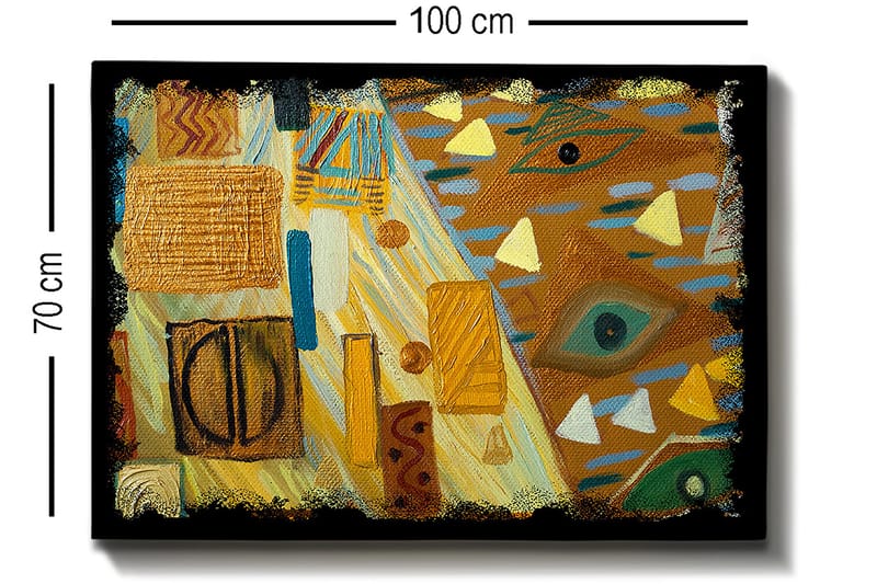 Canvastavla 70x100 cm - Abstrakt komposition med geometriska former och färgglada mönster - Guld / Blå / Grön - Inredning & dekor - Tavlor & konst - Canvastavla