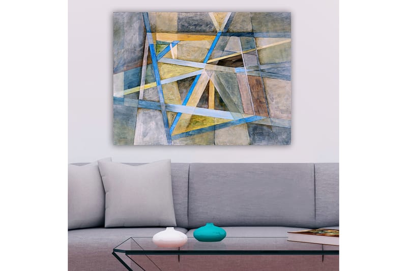 Canvastavla 70x100 cm - Abstrakt komposition med geometriska former och linjer i harmoniska färger - Blå / Beige / Grå - Inredning & dekor - Tavlor & konst - Canvastavla