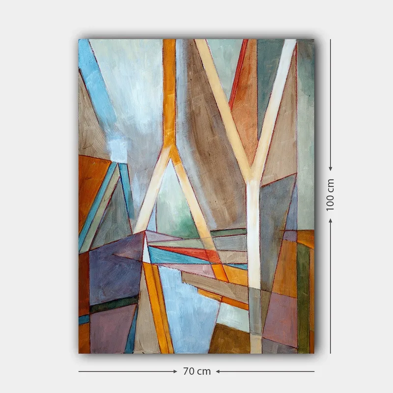 Canvastavla 70x100 cm - Abstrakt komposition med geometriska former och linjer som skapar en dynamisk känsla - Blå / Orange / Brun - Inredning & dekor - Tavlor & konst - Canvastavla