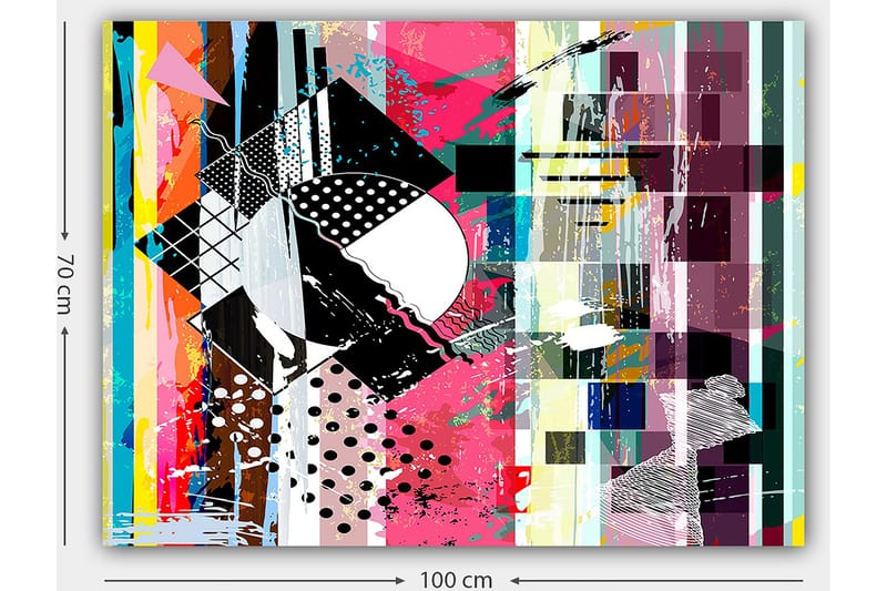 Canvastavla 70x100 cm - Abstrakt komposition med geometriska former och livliga färger - Rosa / Svart / Vit - Inredning & dekor - Tavlor & konst - Canvastavla