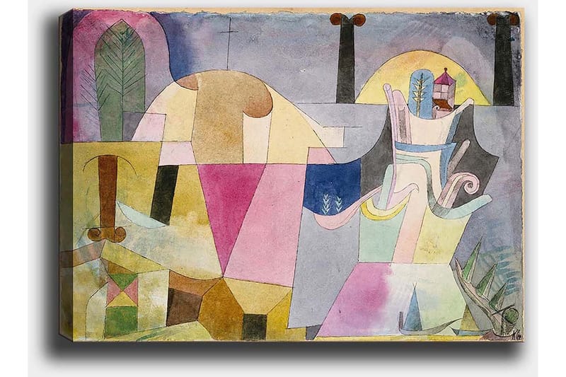 Canvastavla 70x100 cm - Abstrakt komposition med geometriska former och mjuka färger som skapar en drömlik atmosfär - Rosa / Gul / Grön - Inredning & dekor - Tavlor & konst - Canvastavla