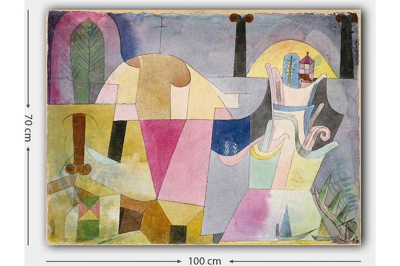 Canvastavla 70x100 cm - Abstrakt komposition med geometriska former och mjuka färger som skapar en drömlik atmosfär - Rosa / Gul / Grön - Inredning & dekor - Tavlor & konst - Canvastavla