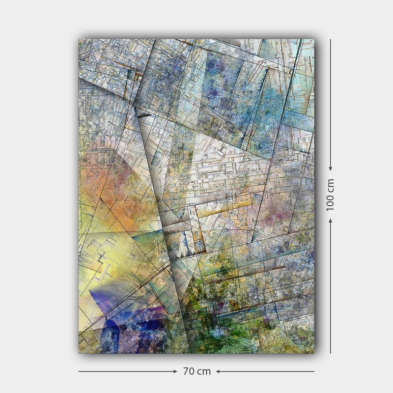 Canvastavla 70x100 cm - Abstrakt komposition med geometriska former och mjuka färgövergångar - Blå / Grön / Gul - Inredning & dekor - Tavlor & konst - Canvastavla