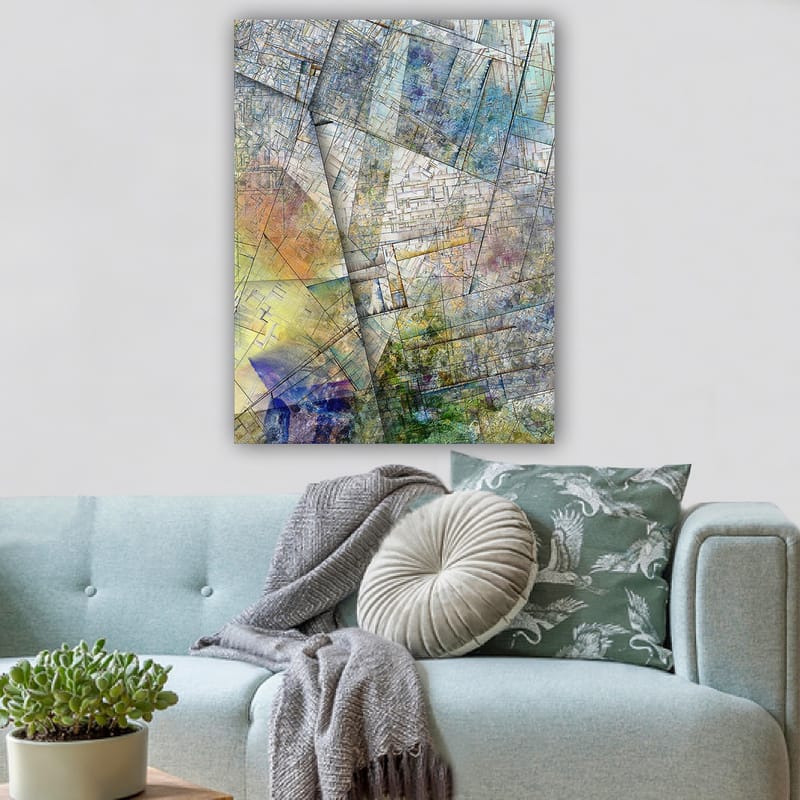 Canvastavla 70x100 cm - Abstrakt komposition med geometriska former och mjuka färgövergångar - Blå / Grön / Gul - Inredning & dekor - Tavlor & konst - Canvastavla